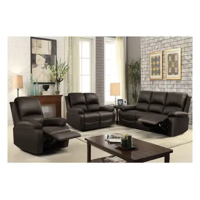 (Brown, Full Set- Seater Sofa, Seater Sofa And Chair) PU Leather Electric Recliner Sofa Set In B