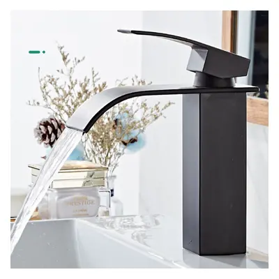 (18cm) Waterfall Black Bathroom Basin Faucet Single Lever Hole Hot And Cold Washing Tap