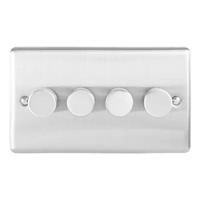 4 Gang 400W Way Rotary Dimmer Switch SATIN STEEL Light Dimming Wall Plate