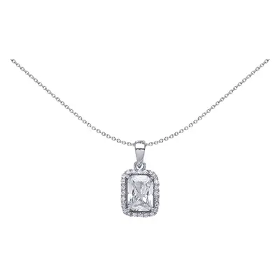 Jewelco London Ladies Sterling Silver Emerald Cut Cubic Zirconia Halo Charm Necklace inch - GVP3