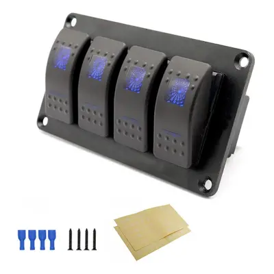 (Blue) Gang Pin Rocker Switch Panel, Waterproof On-Off Backlit Toggle Switches 12V, Panel with L