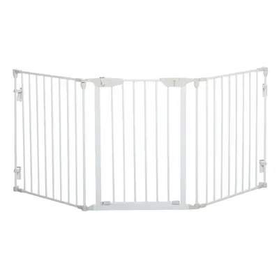 PawHut Pet Safety Gate Panels Playpen Metal Fence W/ Walk Through Door White