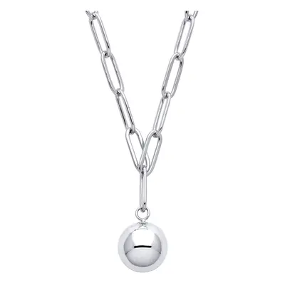 Jewelco London Ladies Rhodium Plated Sterling Silver Flat Paperclip Round Ball Pendant Necklace 