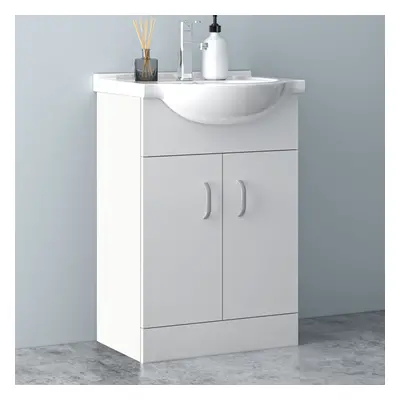 650mm Floorstanding Bathroom Vanity Unit with Ceramic Basin Sink Gloss White