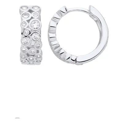 Jewelco London Ladies Rhodium Plated Sterling Silver CZ Assorted Bubbles Eternity Huggie Hoop Ea