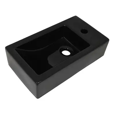 vidaXL Basin with Faucet Hole Rectangular Ceramic Black 46x25.5x12cm Sink