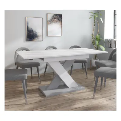 Furneo Modern Dining Table Extendable 120-160cm High Gloss White & Matt Grey Enzo