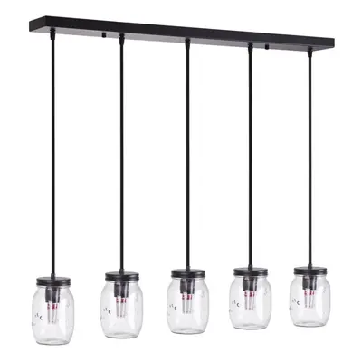 Black 5-Light Pendant Light with Glass Lampshade