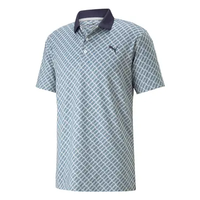 (M, Navy Blazer) Puma Golf Mens Mattr Way Stretch Moisture Wicking Pineapples Polo Shirt