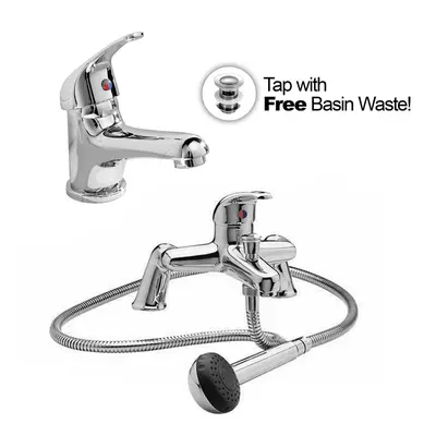 Banox Basin Mono Mixer & Bath Shower Mixer Taps & Waste Chrome