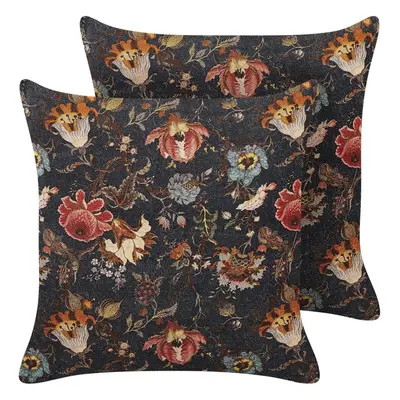 Set of Velvet Cushions with Flower Pattern x cm Multicolour RAMONDA