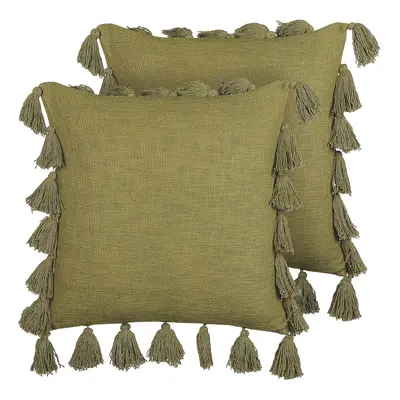 Set of Cotton Cushion with Tassels x cm Green LYNCHIS