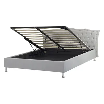 Ottoman Bed METZ x cm (EU King Size) Fabric Light Grey