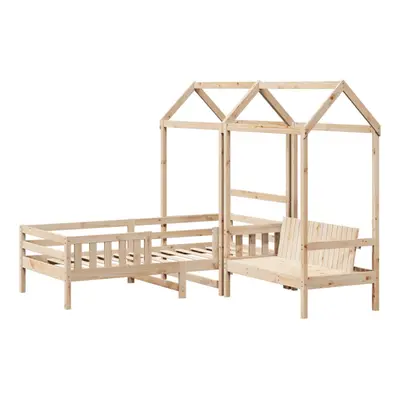 (natural, x cm) vidaXL Bed and Bench Set with Roof Kids Bed Frame Bed Base Solid Wood Pine