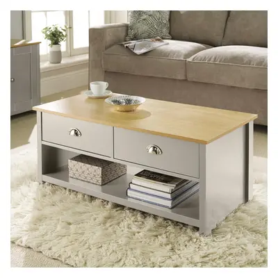 Home Source Camden Grey Oak Coffee Table Drawer D Cup Metal Handles