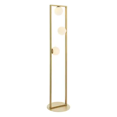 1410mm Brushed Gold Geometric Light Floor Lamp & Glass Opal Sphere Shades