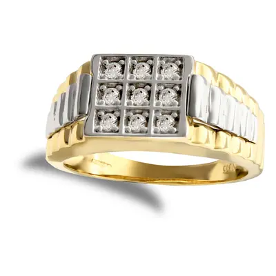 (Z) Jewelco London Men's Solid 9ct Yellow and White Gold White Round Brilliant Cubic Zirconia St