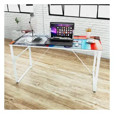 New Modern Unique Office Desk Rectangular mm Tempered Glass Top Metal Frame