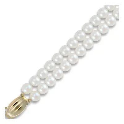 (7.5) Jewelco London Ladies 9ct Yellow Gold Clasp Seawater Cultured Akoya Pearl Double Row Neckl