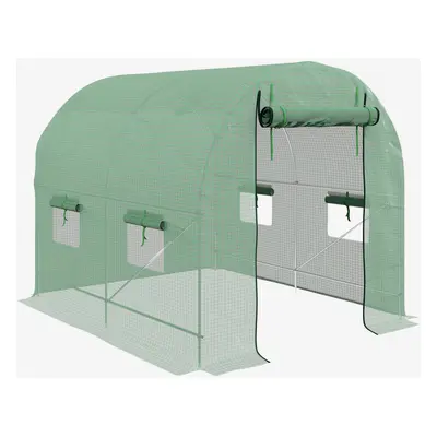 Outsunny 2.5 x 2m Walk-In Polytunnel Greenhouse with Roll Up Door Windows Green