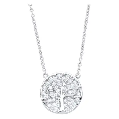 Jewelco London Ladies Sterling Silver Cubic zirconia Tree of Life Pave Charm Necklace + inch - G