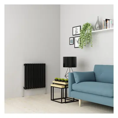 (600 x 591mm Single, Black) Oval Tube Designer Radiator