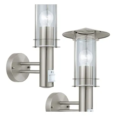 2 PACK IP44 Outdoor Wall Light & PIR Sensor Stainless Steel Lantern 60W E27