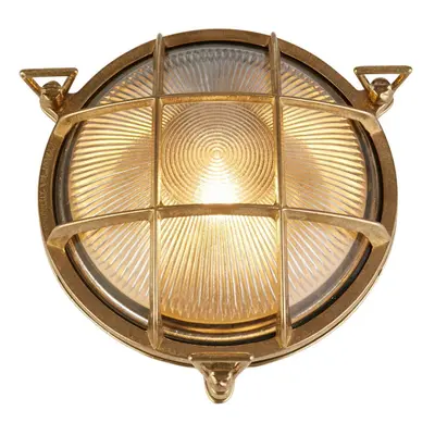 Searchlight Bulkhead Round Outdoor Light Solid Brass, Ribbed Glass