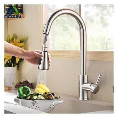 Kitchen Pull-Out Faucet Tap Mixer Spout Finish Brushed Swivel Spray