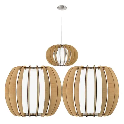 Ceiling Pendant Light & 2x Matching Wall Lights Maple Wood & White Glass Shade