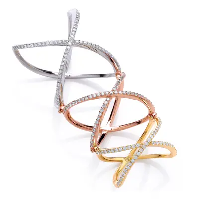 (P) Jewelco London White, Yellow and Rose Gold-Plated Sterling Silver Cubic Zirconia Fancy Etern