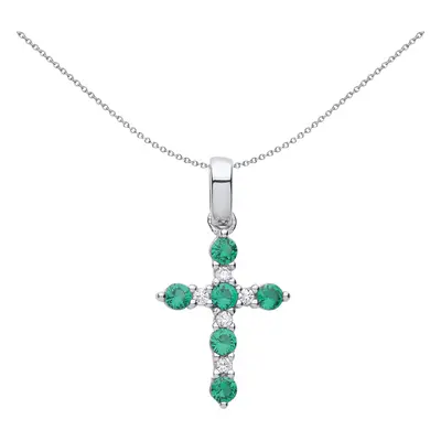 Jewelco London Unisex Sterling Silver Green CZ Alternating Eternity Cluster Bezant Cross Pendant