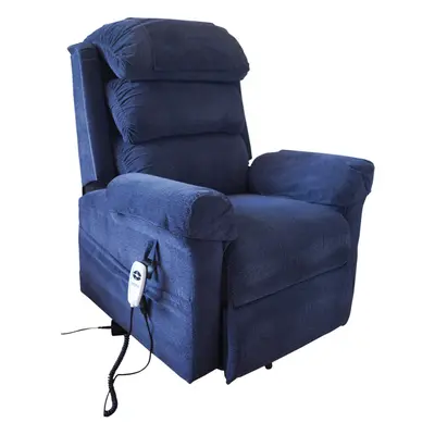 Wall Hugging Rise & Recline Arm Chair - Waterfall Pillow - Blue Chenille Fabric