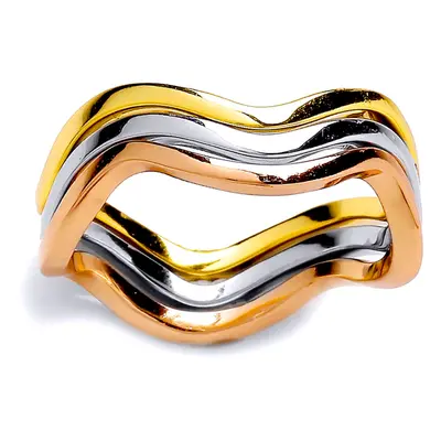 (O) Jewelco London Ladies Rhodium Yellow & Rose Gold-Plated Sterling Silver # Wavy Russian Weddi