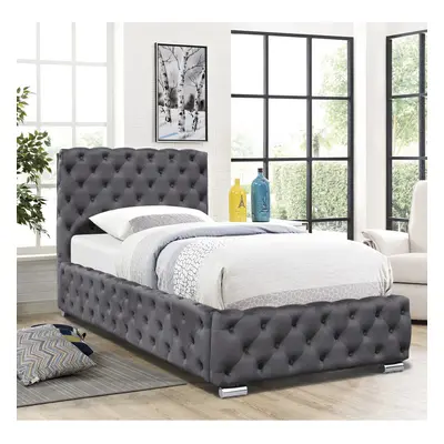 (No Mattress, 3ft Single) Tufted Fabric Bed Frame In Grey 3ft, 4ft6 or 5ft