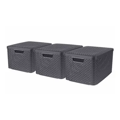 Curver 3x Storage Boxes with Lid Size Anthracite Containers Organiser Basket