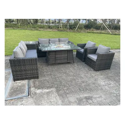 Fimous Seater Outdoor Rattan Garden Furniture Gas Fire Pit Table Sets Gas Heater Lounge Chairs D