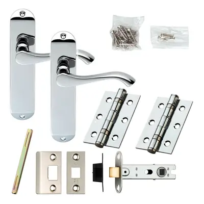 Door Handle & Latch Pack Chrome Modern Scroll Lever Round Backplate x 40mm