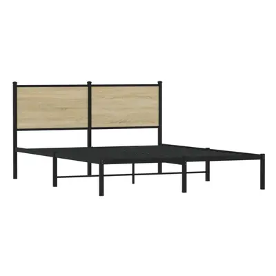 vidaXL Metal Bed Frame with Headboard Bed Base Bedstead Sonoma Oak 140x200 cm