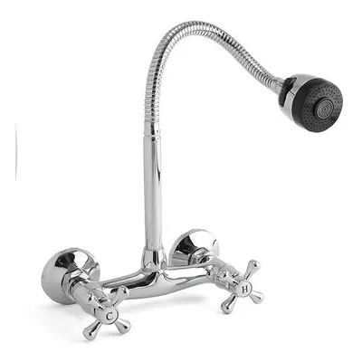 Kitchen Sink Faucet Hot Cold Mixed Taps Stretchable Shower Spray Type Wall Mount Bathroom