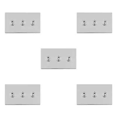 5 PACK Gang Triple Retro Toggle Light Switch SCREWLESS CHROME 10A Way Plate