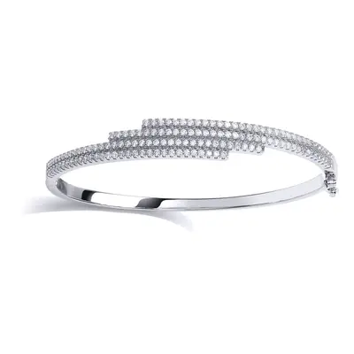 Jewelco London Ladies Sterling Silver Cubic zirconia Row Crossover Eternity Bangle Bracelet 8mm 