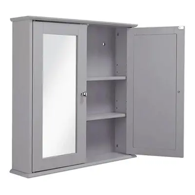 Croydex Ashby Grey Wooden Double Door Mirror Cabinet with FlexiFix 580x560x130mm