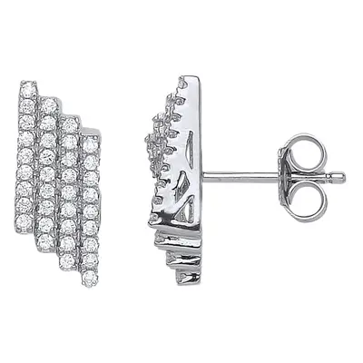 Jewelco London Ladies Sterling Silver Cubic Zirconia Pave Drop Stud Earrings - GVE523