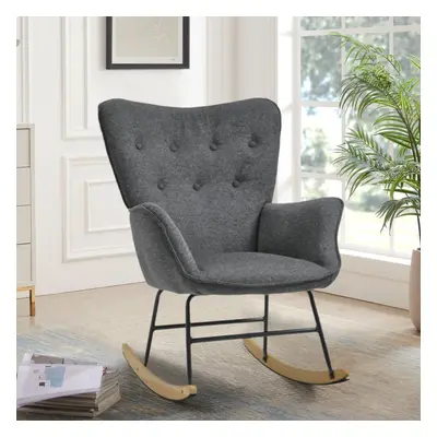 Grey Button Linen Upholstered Rocking Chair