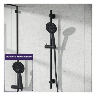 Modern Black Matte Mode Round ABS Shower Handset & Brass Slider Rail Kit