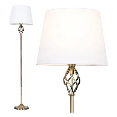 Traditional Style Antique Brass Barley Twist Floor Lamp with a White Tapered Light Shade