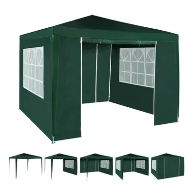 (Green) 3x3m Joint Gazebo with Side Panels and Clip Party Tent Marquee