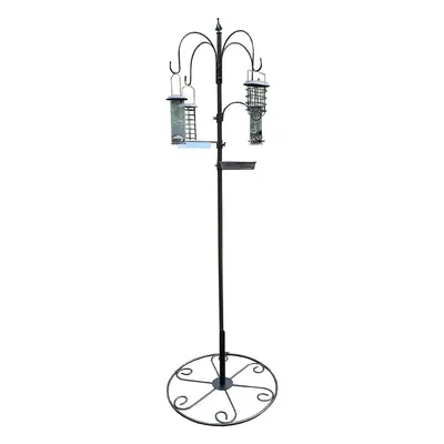 Complete Bird Feeding Station with Feeders & Round Metal Patio Stand