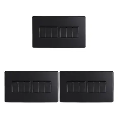 3 PACK Gang Multi Light Switch SCREWLESS MATT BLACK Way 10A Slim Rocker